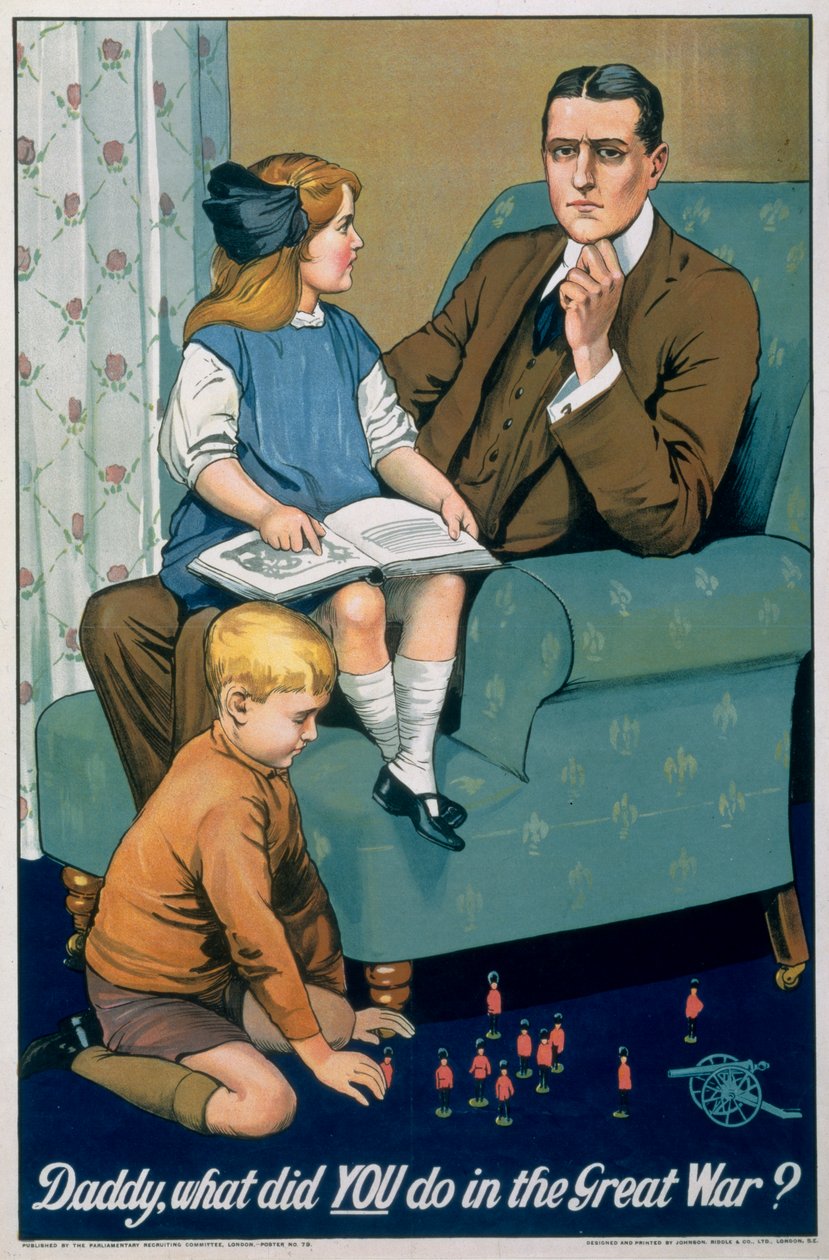 "Apa, mit csináltál a nagy háborúban", brit toborzási plakát, 1940 alkotó: Riddle and Co Johnson