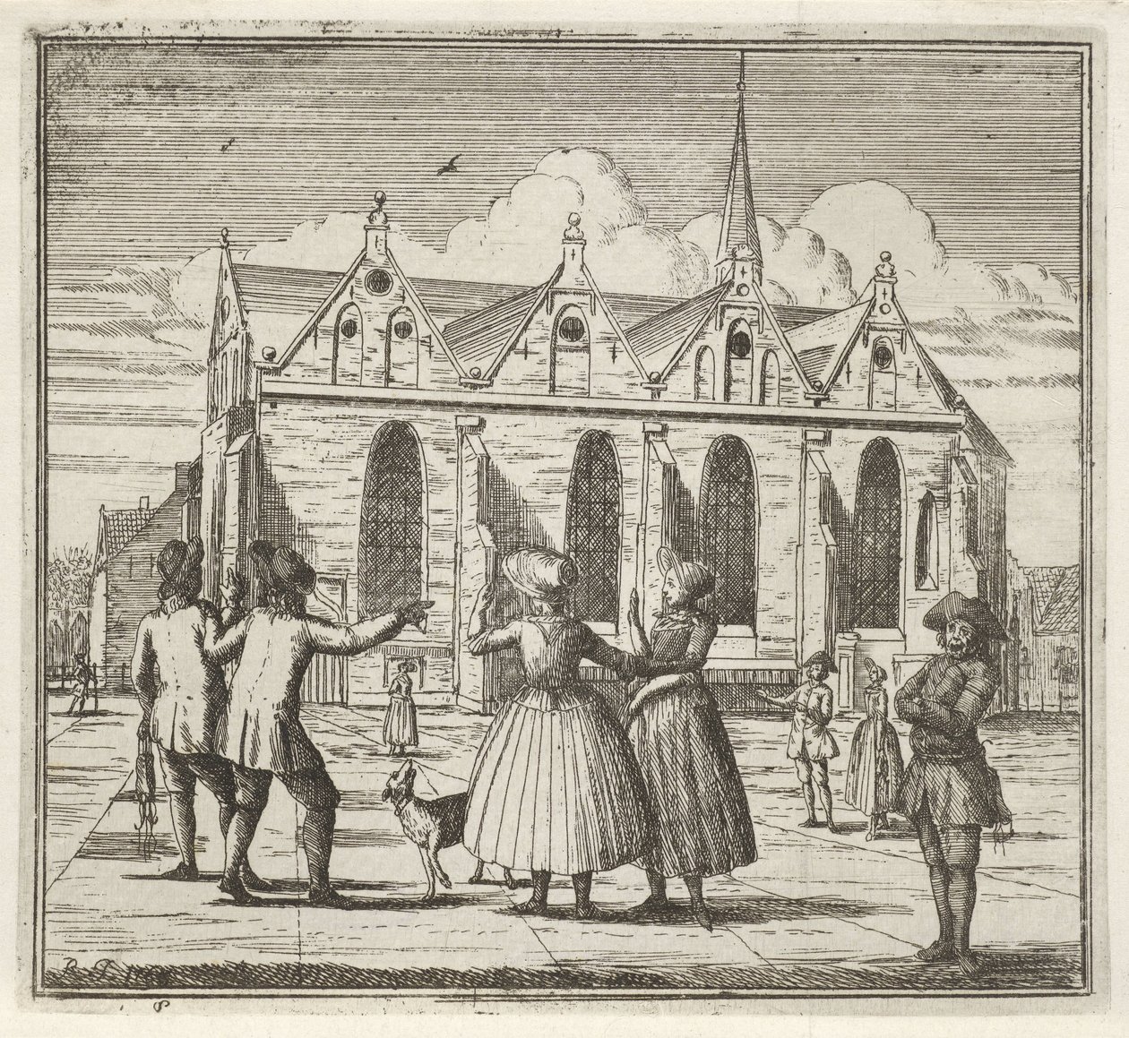 Férfiak és nők egy téren a Grote Kerk közelében Leeuwardenben A tél. (sorozat címe) Téli jelenetek (sorozat címe) alkotó: Rienk Jelgerhuis