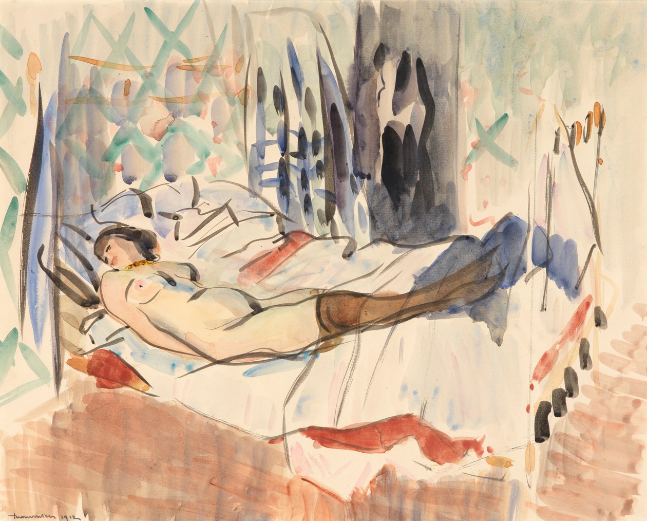 Pihenő nő (akvarell papíron) alkotó: Rik Wouters