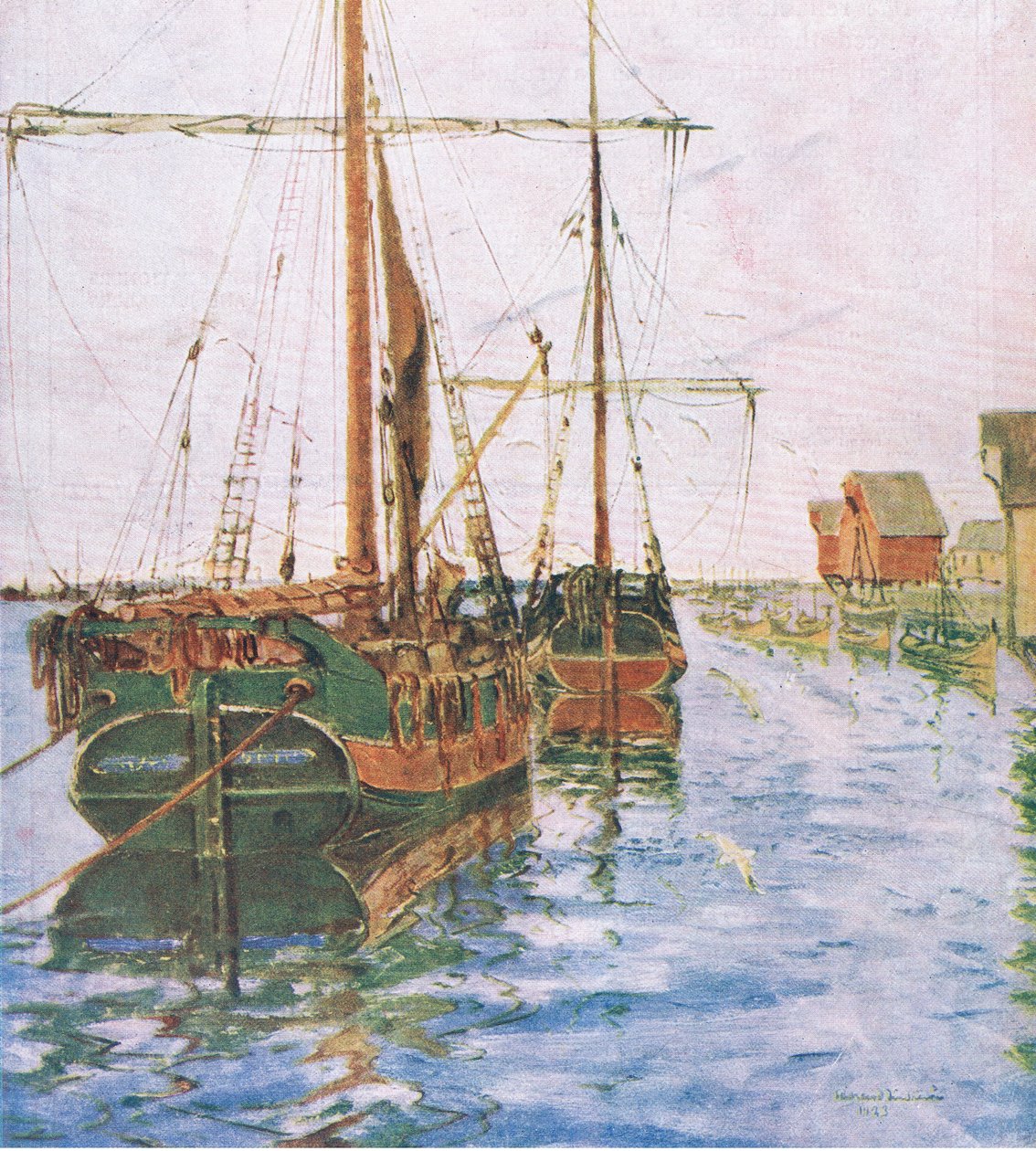 Hajók a kikötőben, a My Magazine-ból, pub.1922 alkotó: Rikard Lindstrom
