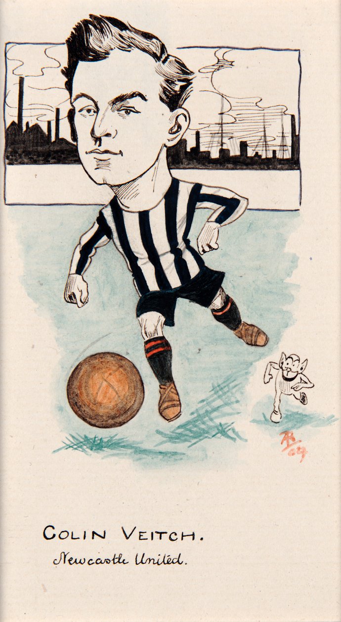 Colin Veitch, Newcastle United, rajz cigarettakártya-készlethez, 1907 (toll és tinta a kártyán) alkotó: Rip