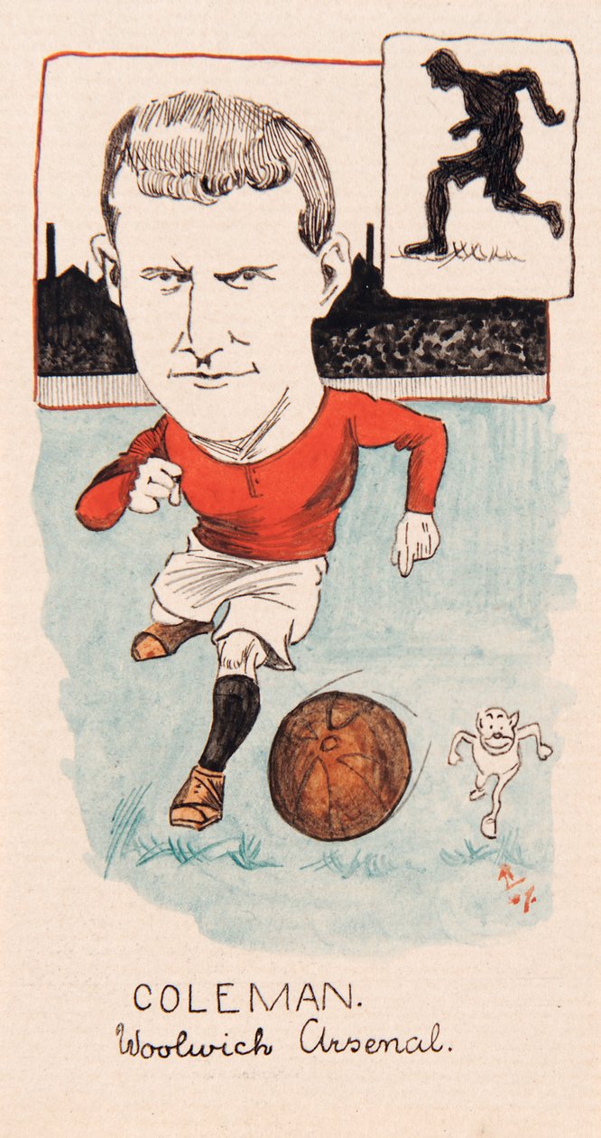 Tim Coleman, Woolwich Arsenal, rajz cigarettakártya-készlethez, 1907 (toll és tinta a kártyán) alkotó: Rip