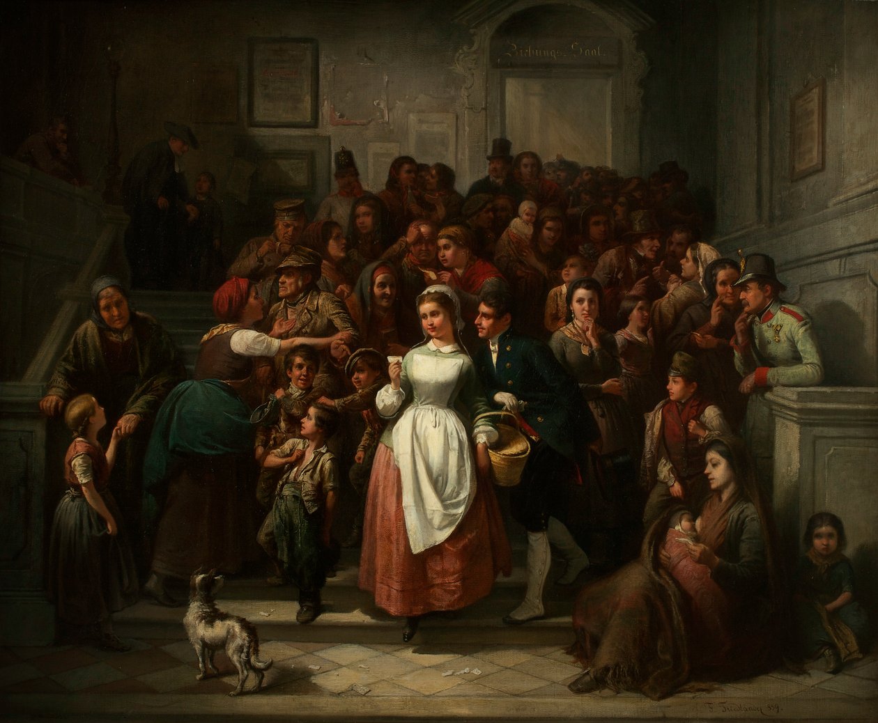 A lottósorsolás után, 1859. alkotó: Ritter von Malheim Friedländer Friedrich