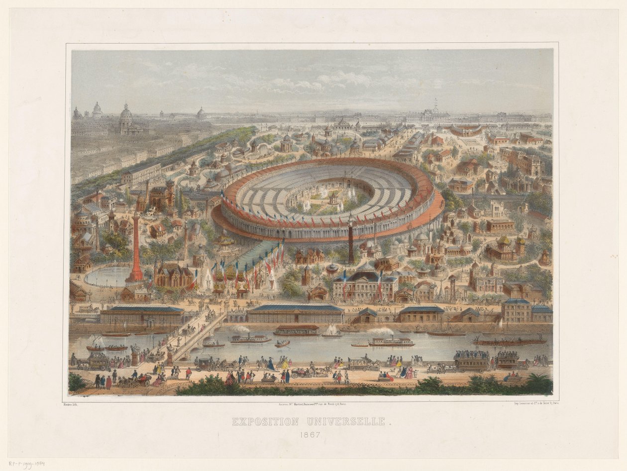 Madártávlat az 1867-es párizsi világkiállításra Universelle kiállítás. 1867 (cím a tárgyon) alkotó: Rivière