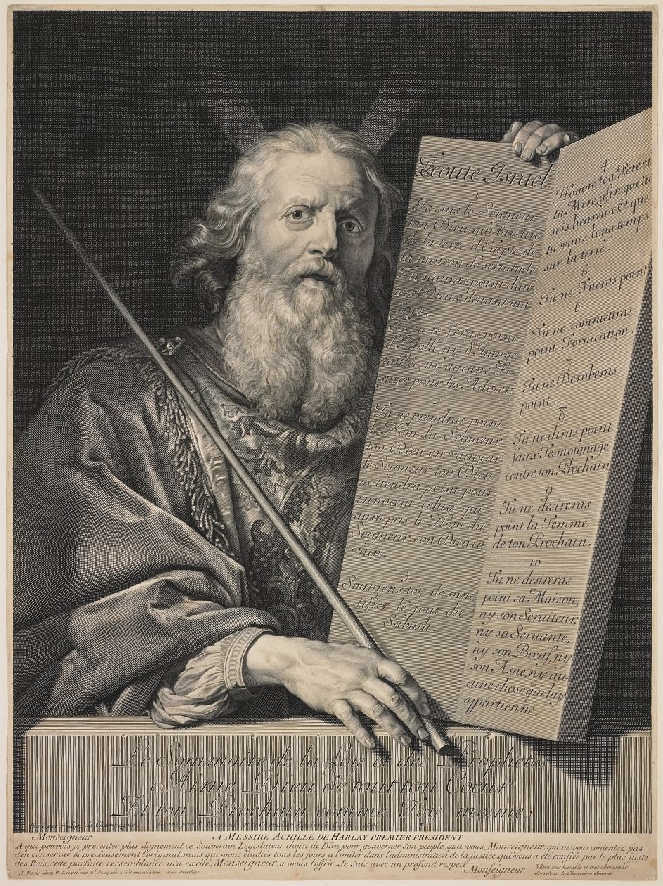Mózes bemutatja a Tízparancsolatot, 1699 alkotó: Robert Nanteuil