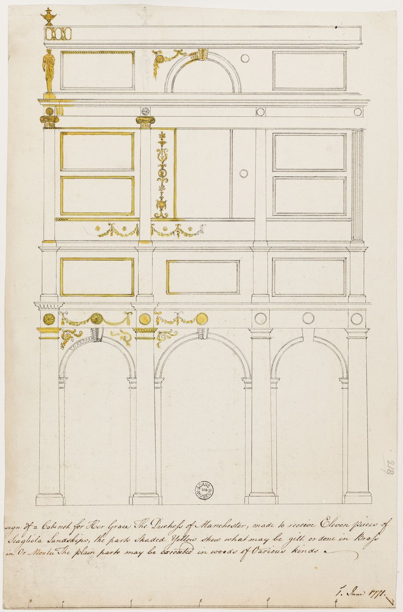 Kimbolton szekrény kialakítása (toll és tinta WC-vel papíron) alkotó: Robert Adam