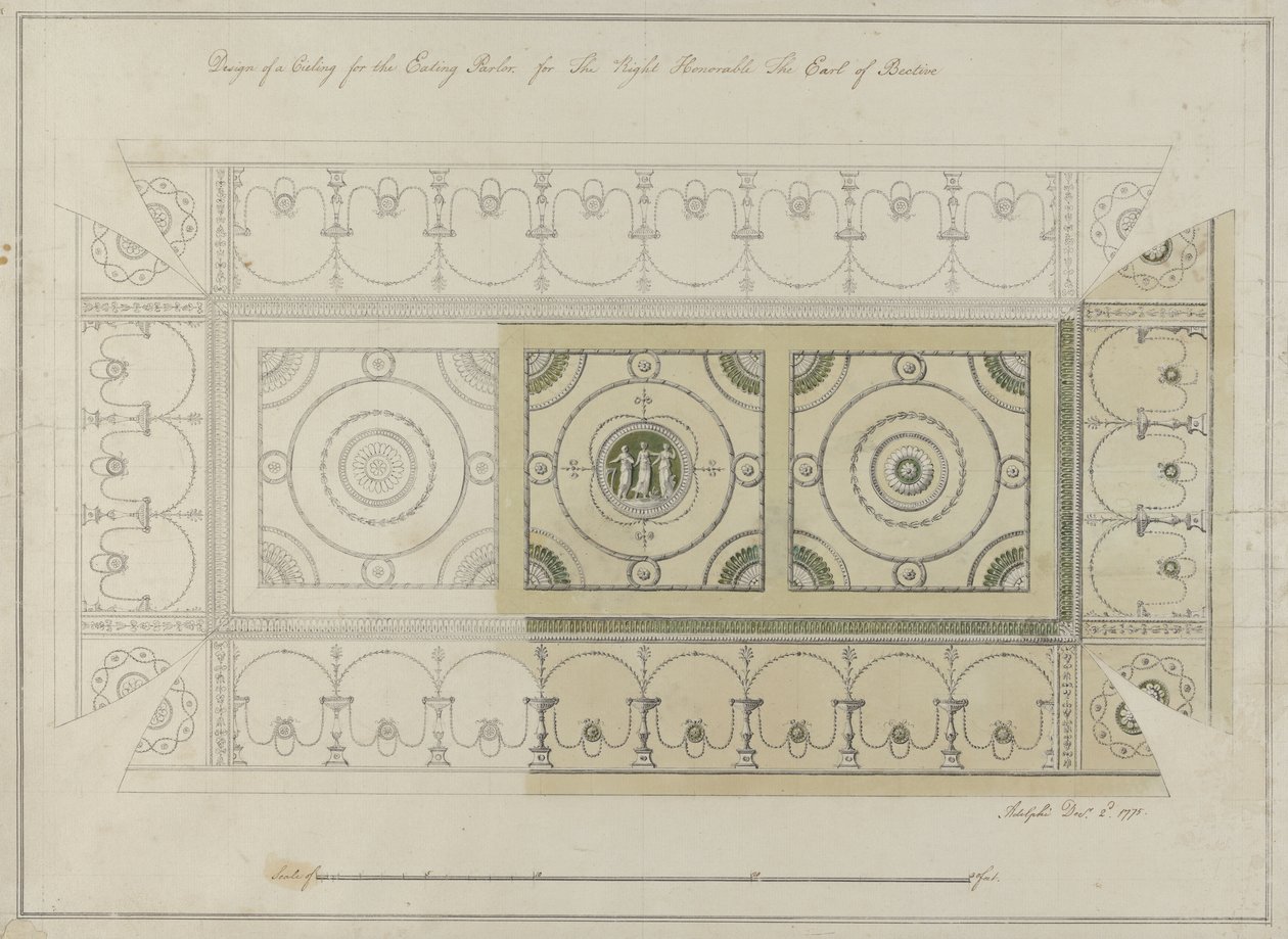 Tervezés a Headfort House étkezőház mennyezetére, 1775 (toll és tinta WC-vel, fektetett papíron) alkotó: Robert Adam