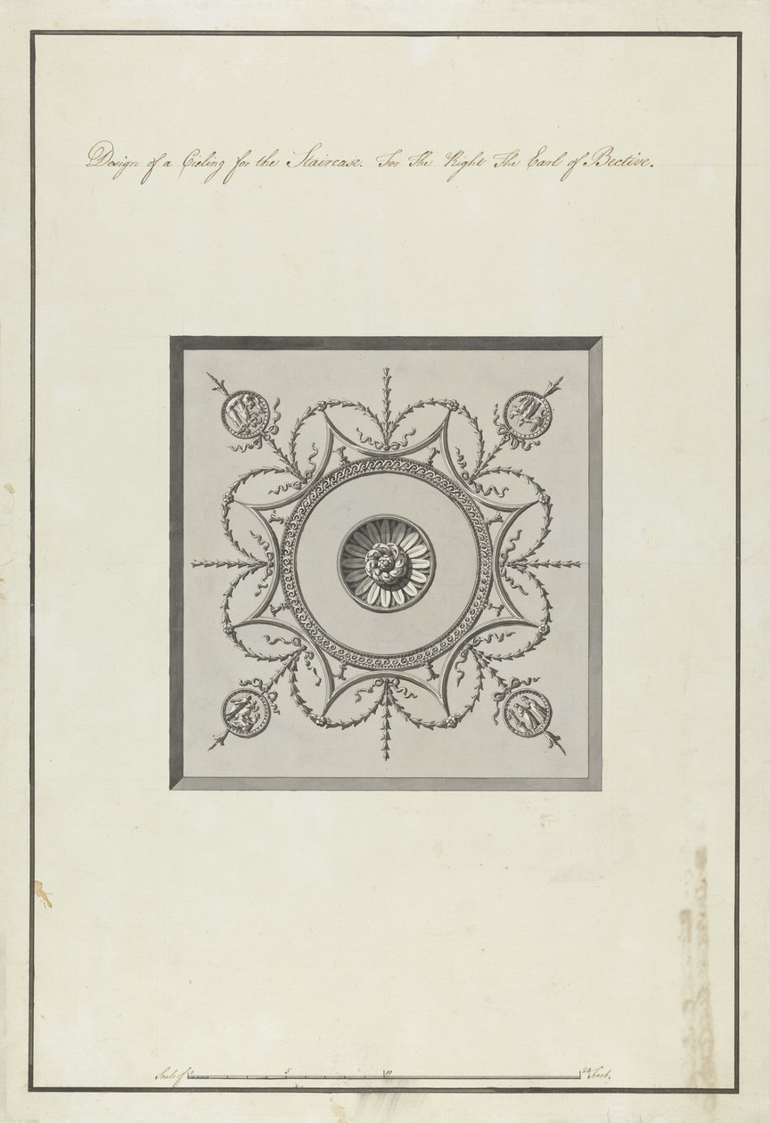 Tervezés a lépcsőház mennyezetére, Headfort House, 1771-75 (toll és fekete tinta, szürke és fekete mosás papíron) alkotó: Robert Adam
