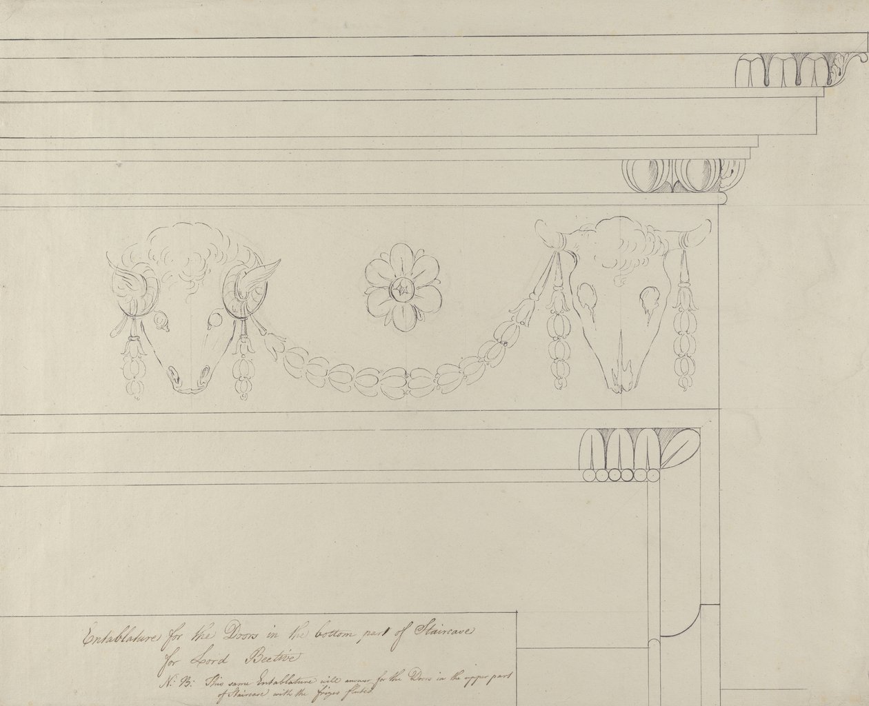 Tervezés a Headfort House lépcsőházi díszletéhez (toll és fekete tinta grafittal fektetett papíron) alkotó: Robert Adam