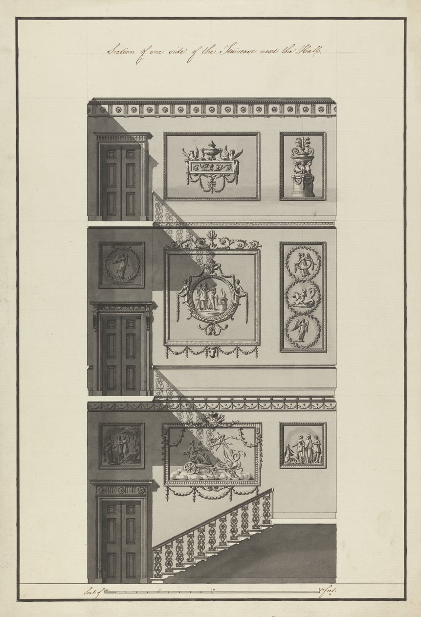 Headfort ház. Lépcsőház, oldalrész, 1775 (toll, tinta és wc mosás papíron) alkotó: Robert Adam