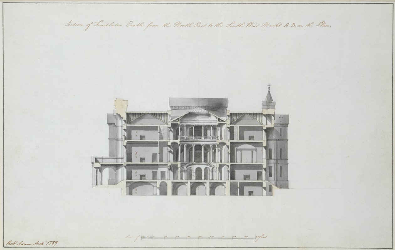 Findlater kastély szakasza északkeletről délnyugatra, 1789 (tinta és mosás papíron) (lásd még: 273034) alkotó: Robert Adam