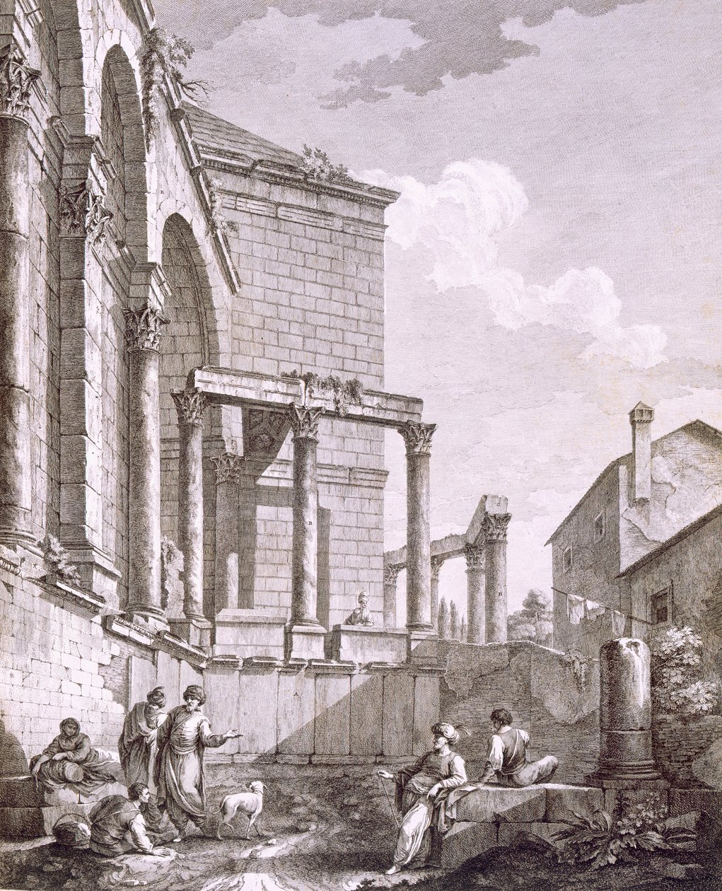 A Jupiter-templom oldalnézete a „Diocletianus császár palotájának romjai a dalmáciai Spalatróban”, megjelent 1764 alkotó: Robert Adam