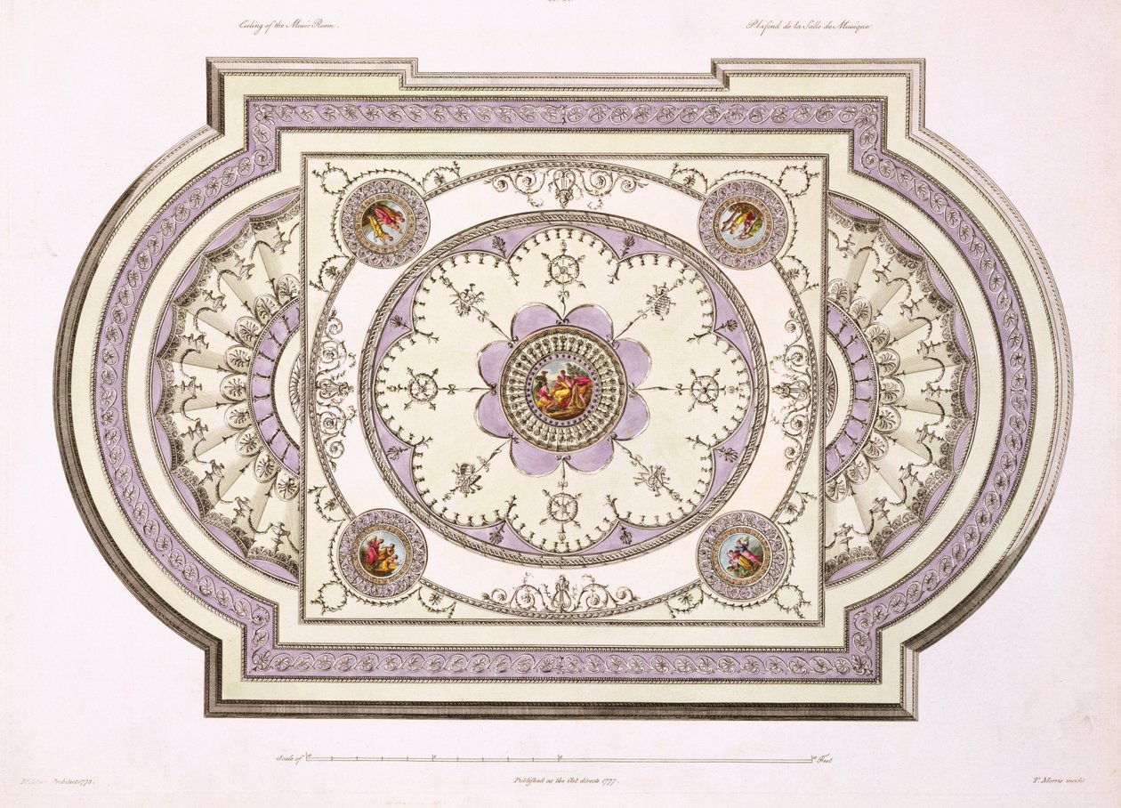 A zeneszoba mennyezete, Építészeti alkotások, II. kötet, 1779 (nyomtatás) alkotó: Robert Adam