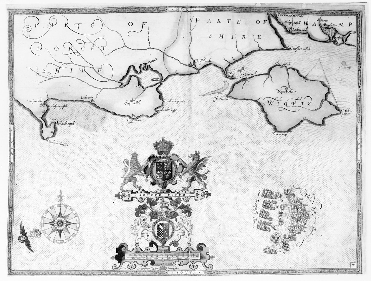 7-es térkép, amely az Armada flotta útvonalát mutatja, Augustine Ryther vésette, 1588 alkotó: Robert Adams