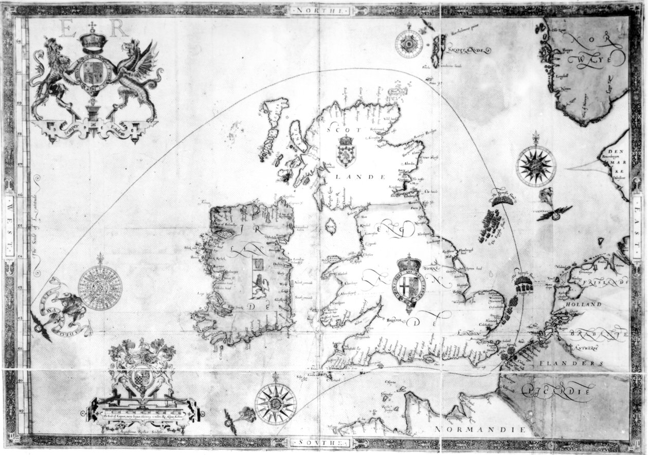 Az Armada flotta útvonalát ábrázoló térkép, Augustine Ryther vésette, 1588 alkotó: Robert Adams