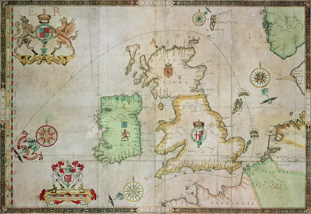 Az Armada flotta útvonalát mutató térkép, Augustine Ryther vésette, 1588 (a bw-t lásd: 133339) alkotó: Robert Adams