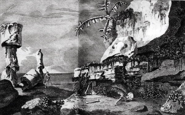 Emlékművek a Húsvét-szigeten, Cook kapitány utazásaiból, 1774 alkotó: Robert Benard