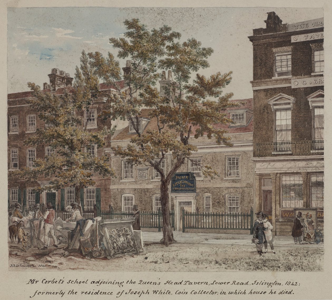 Mr Corbets Iskola, Lower Road (Essex Road) Islington, 1842 alkotó: Robert Blemell Schnebbelie