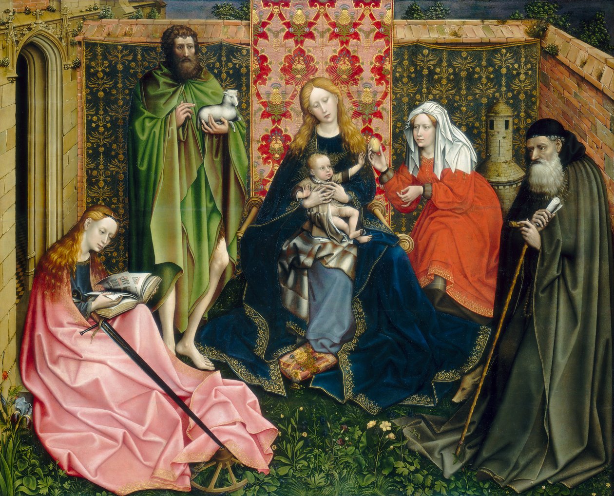 Madonna és gyermeke szentekkel a zárt kertbennn alkotó: Robert Campin