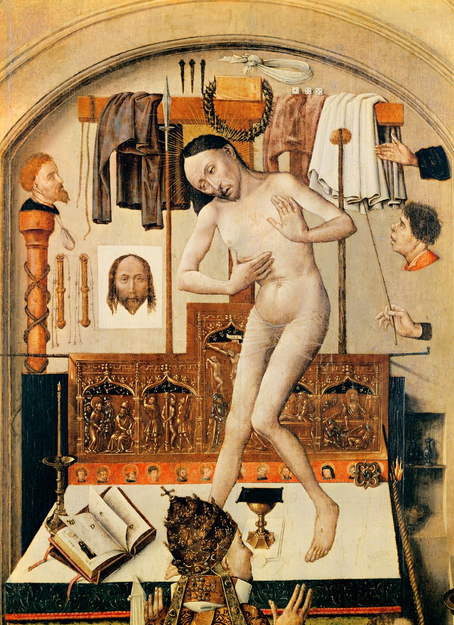 Nagy Szent Gergely miséje az oltár olajtábláján alkotó: Robert Campin