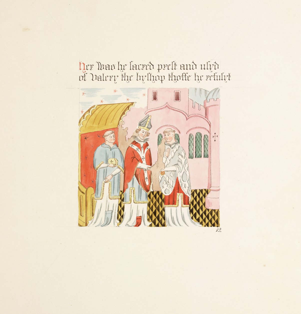 Ms. New Coll 380, f21r. A carlisle-i Szent Mária székesegyház régiségei, rajzolta Robert Carlile, 1795 (toll és tinta és wc papírra). alkotó: Robert Carlile