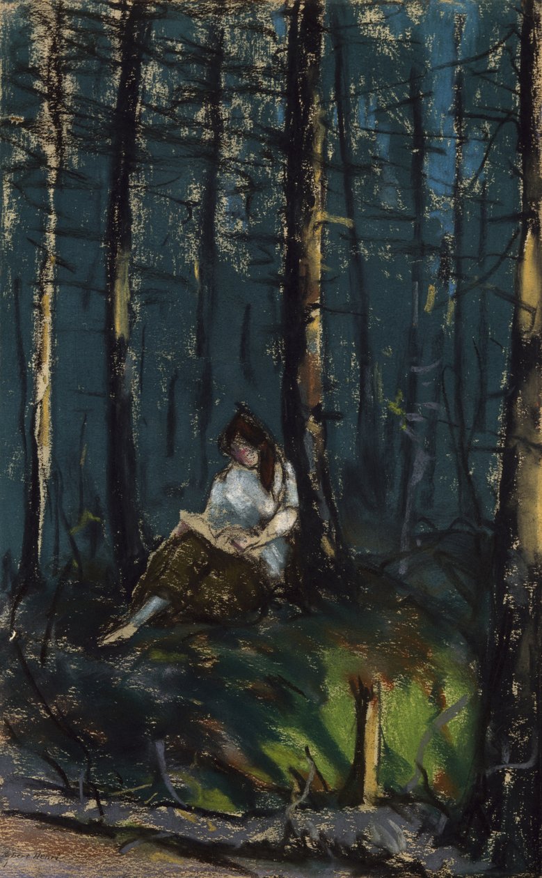 Olvasó az erdőben, 1918 (pasztell szőtt papíron) alkotó: Robert Cozad Henri