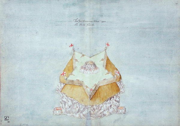 The Fort Devereux Placed Uppon the Ferne Island, 1597-1601 körül (vászon, ceruza, toll és tinta, vászonnal alátámasztott papírra) alkotó: Robert Devereux