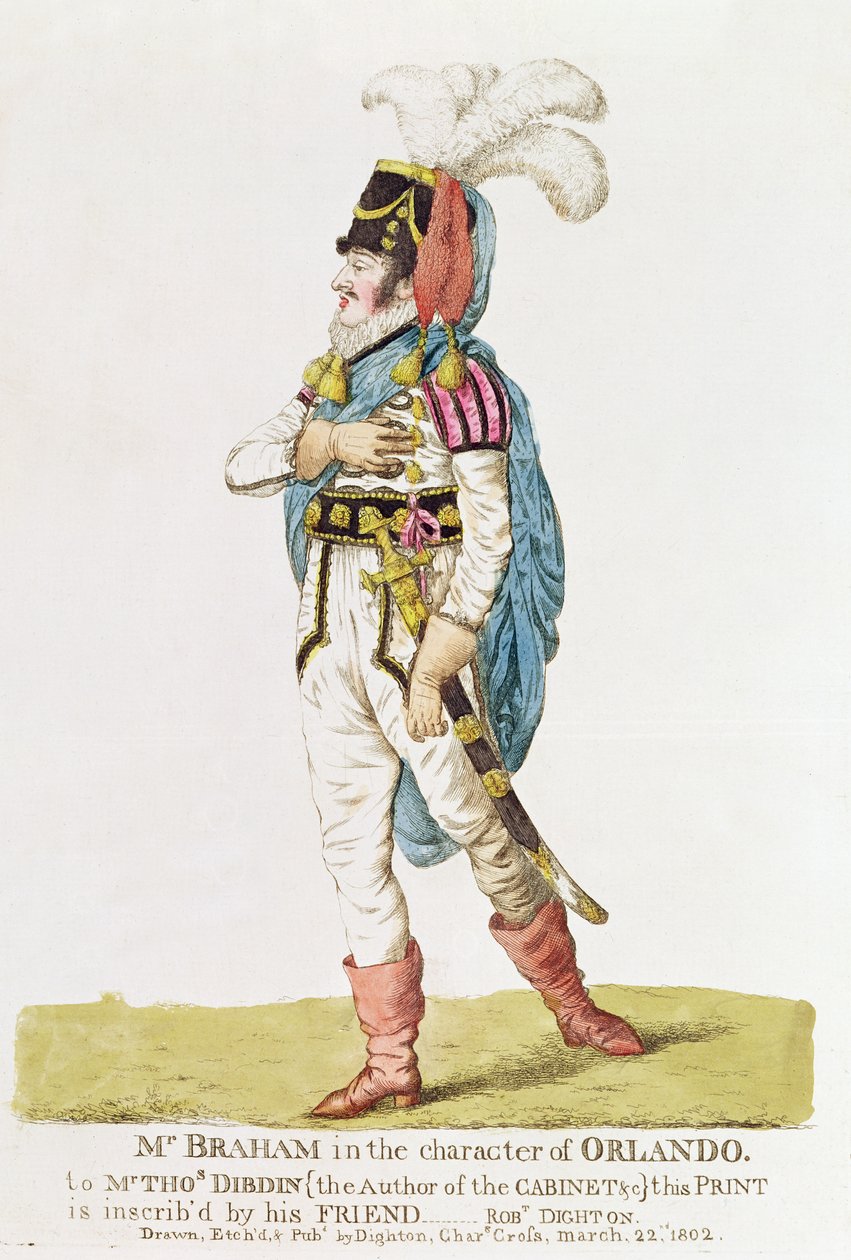 M. John Braham (1777-1856) Orlando karaktere, 1802 alkotó: Robert Dighton