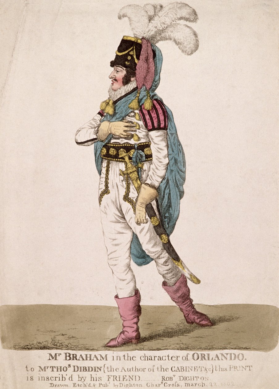 Mr. Braham Orlando karakterében Shakespeare „As You Like It” című művéből, kocsma. 1802 alkotó: Robert Dighton