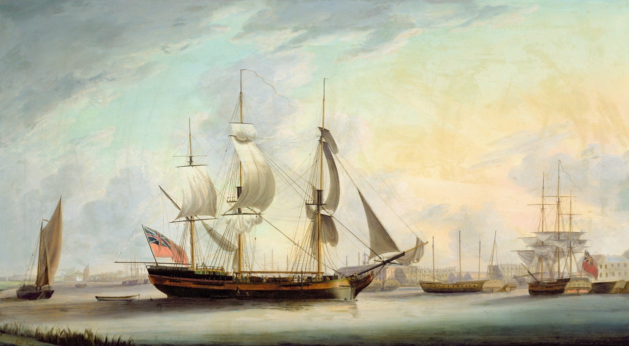 Hajózás a Temzén Deptfordnál, 1789 alkotó: Robert Dodd
