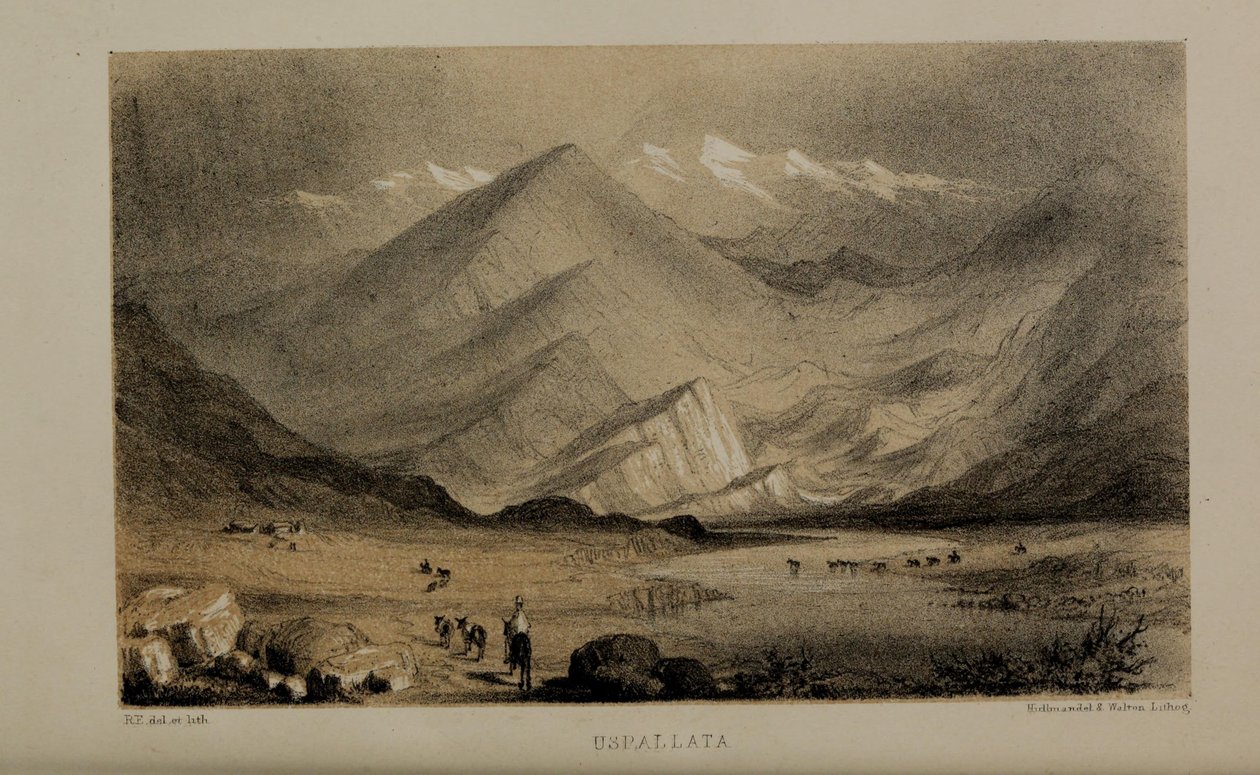 Uspallata, akvarell festménye Robert Elwes (1819–1878), gazdag fiatal brit úriember Norfolkban alkotó: Robert Elwes