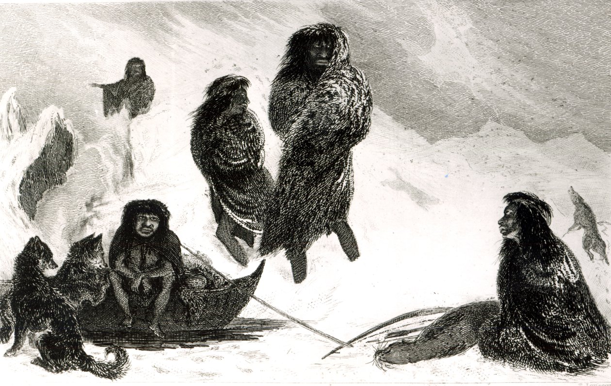 Fuegians, akik Zapallosban kereskednek a patagóniaiakkal, T.Lanseer metszete 1838 alkotó: Robert Fitzroy