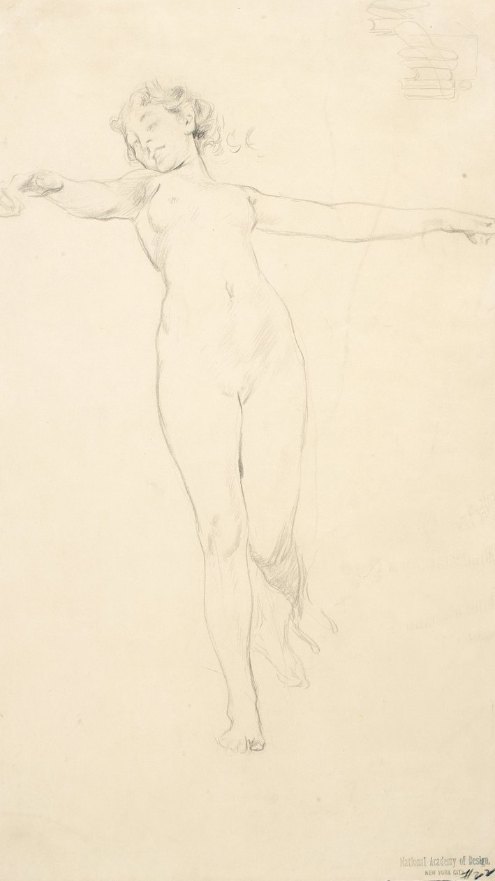 Vázlat egy álló női aktról, valószínűleg a Moods to Music falfestményhez, 1893-95 (grafit szőtt papíron) alkotó: Robert Frederick Blum