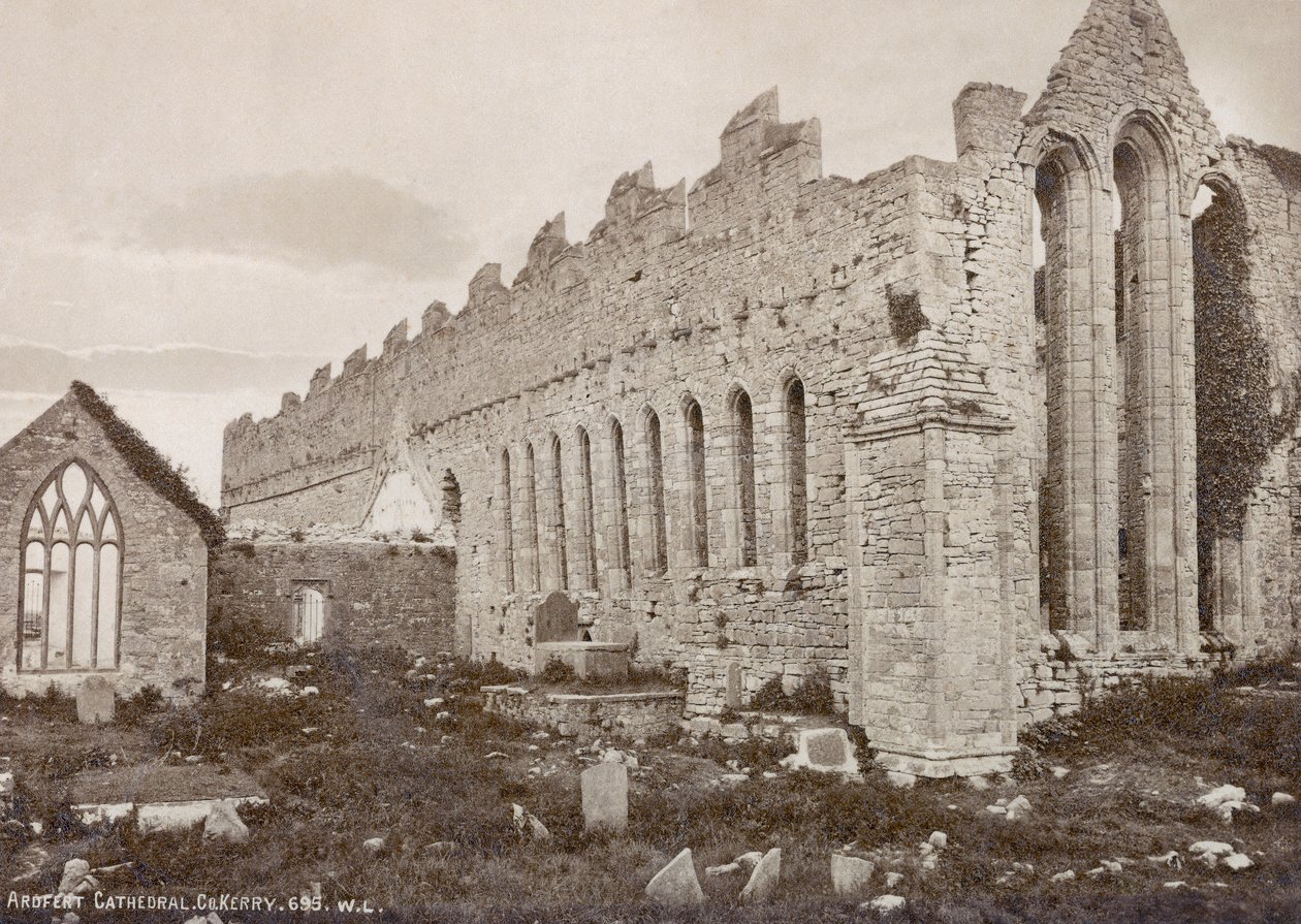 Ardfert katedrális, Robert French fotózta a William Lawrence Photographic Studio számára, 1880-as évek körül (szepiaszínű fotó). alkotó: Robert French