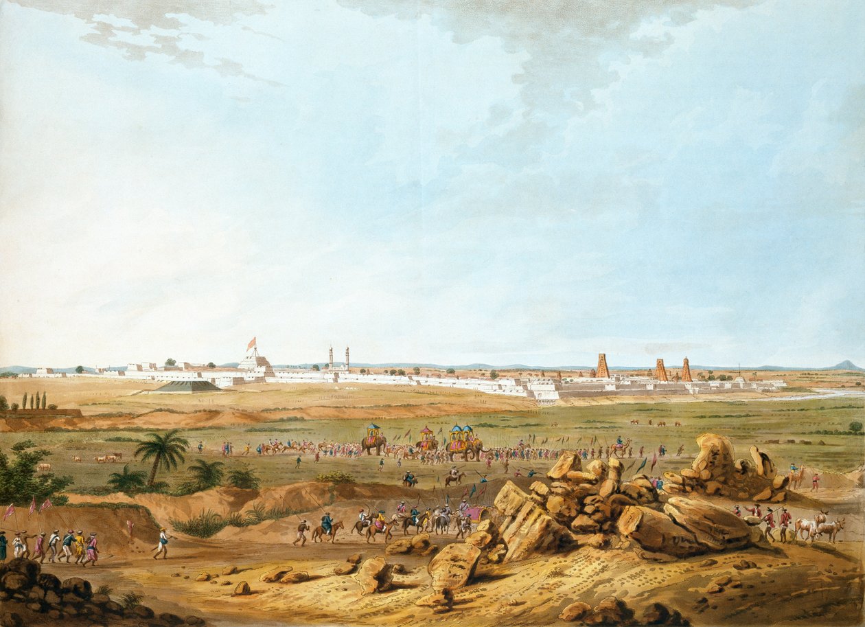 Seringapatam keleti képe 1791. május 15-én, Illusztráció a Tizenkét nézetből Mysore-ból, Tippoo szultán országából, metszett és színezett J.W. Edy, megjelent 1804 (színes akvatinta) alkotó: Robert H. Colebrooke