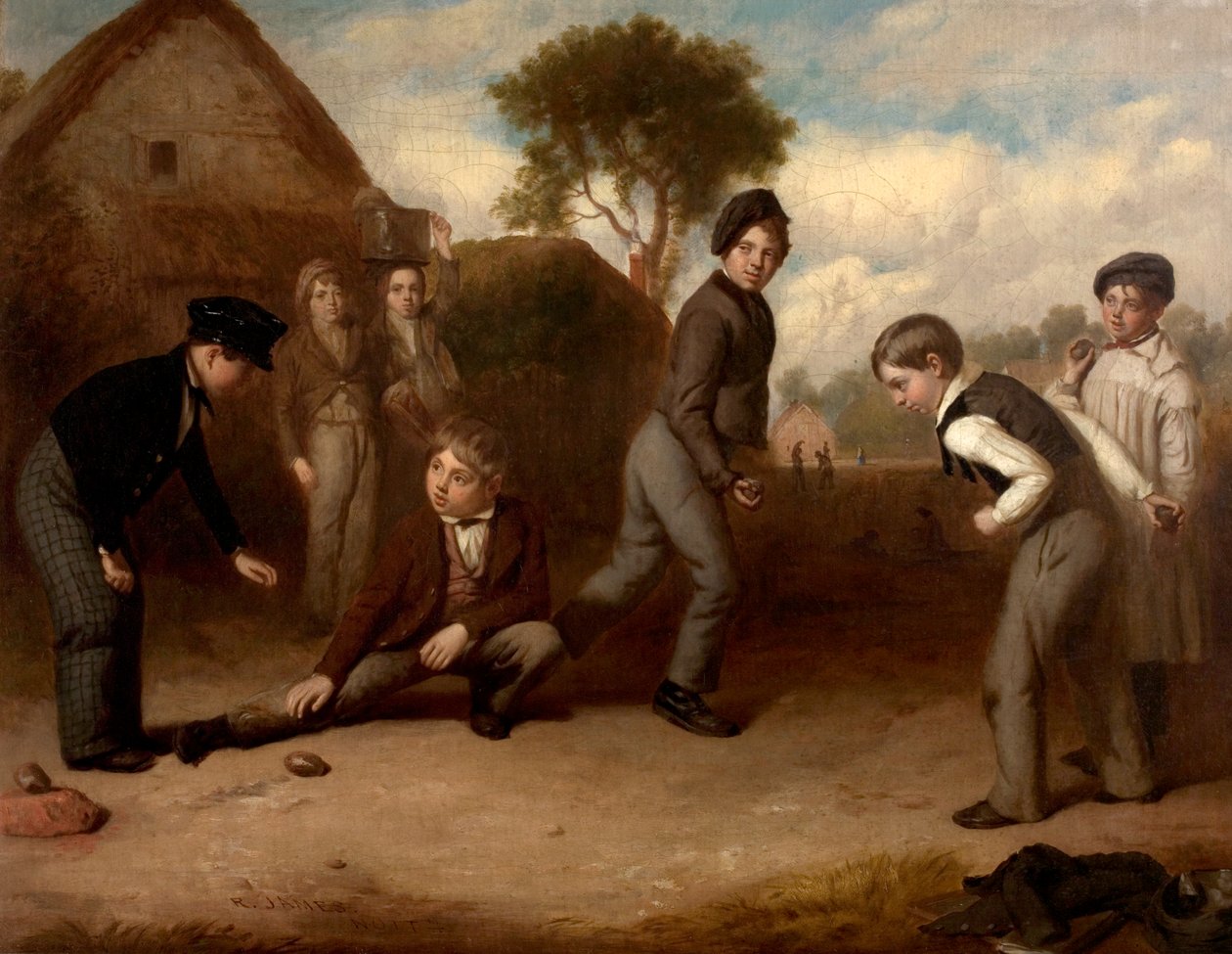 Kacsakövön játszó fiúk, 1845 körül alkotó: Robert James