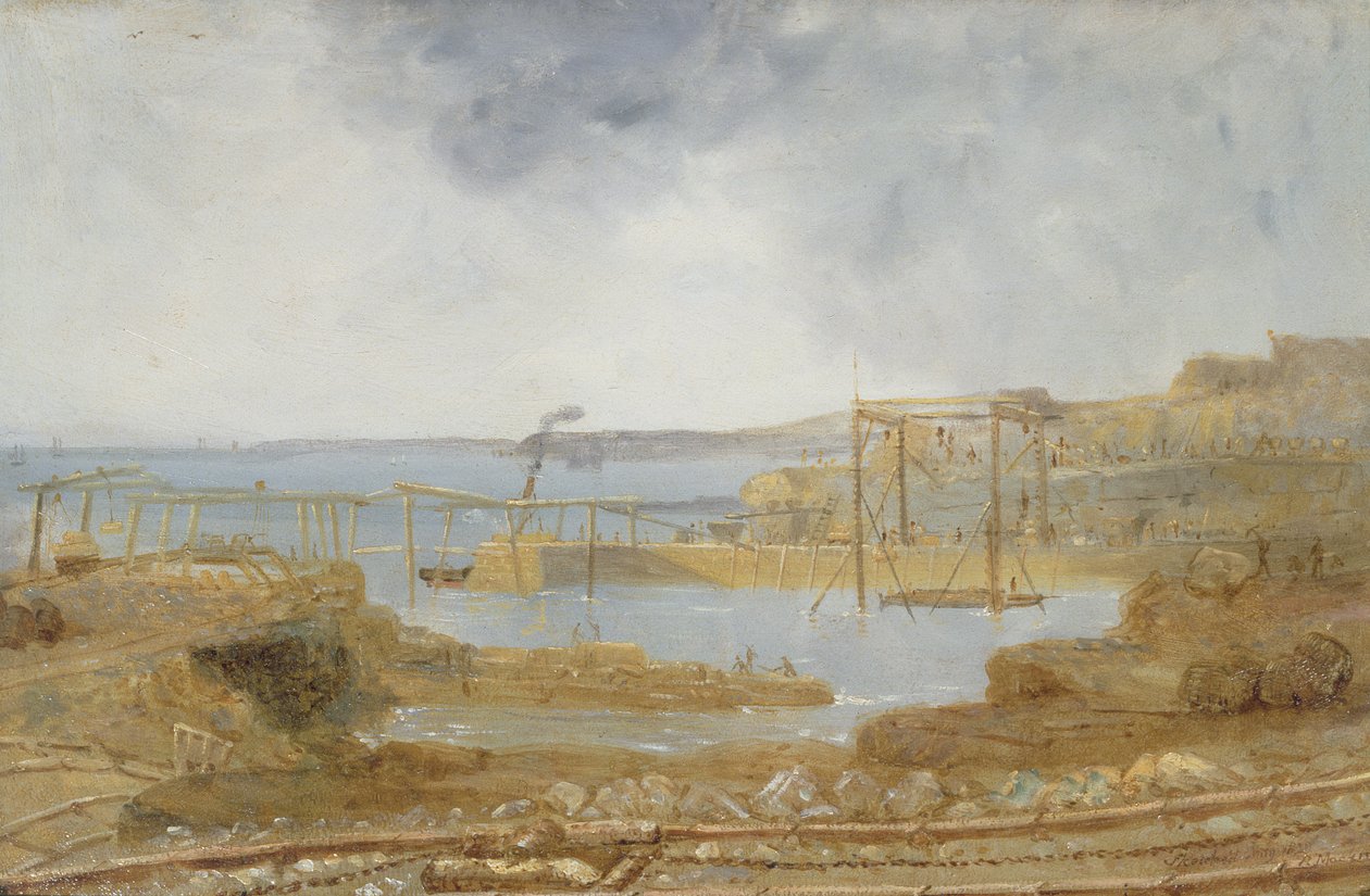 Vázlat a belső kikötőről, Egy ideiglenes daru, 1829. május alkotó: Robert Mackreth