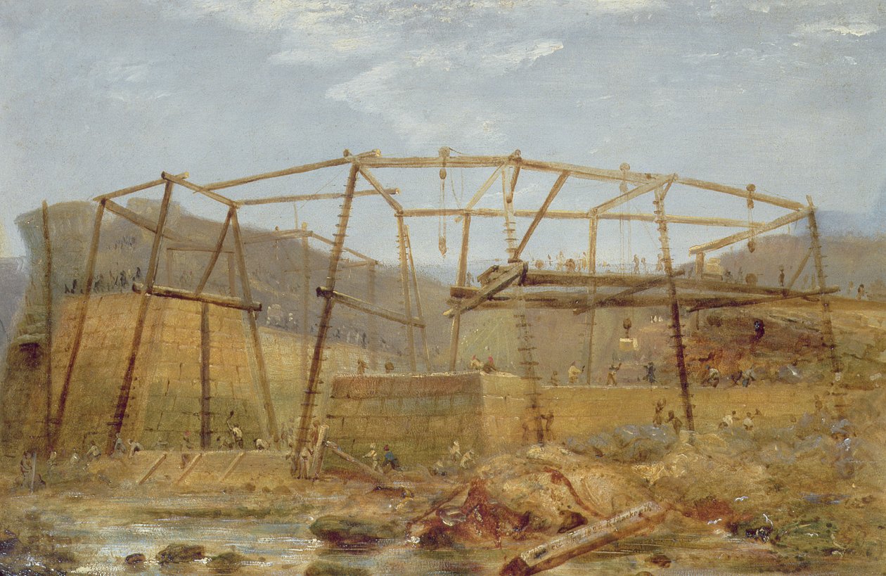 Spur Points of Piers of Inner Harbour, Cofferdammal, 1829. május alkotó: Robert Mackreth