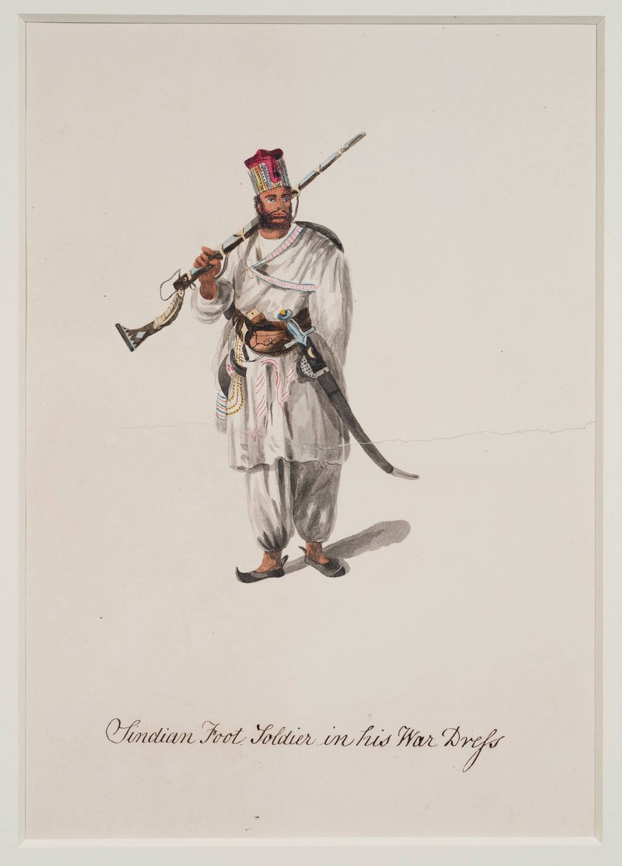Szindian lábos katona háborús ruhájában, 1815 alkotó: Robert Melville Grindlay