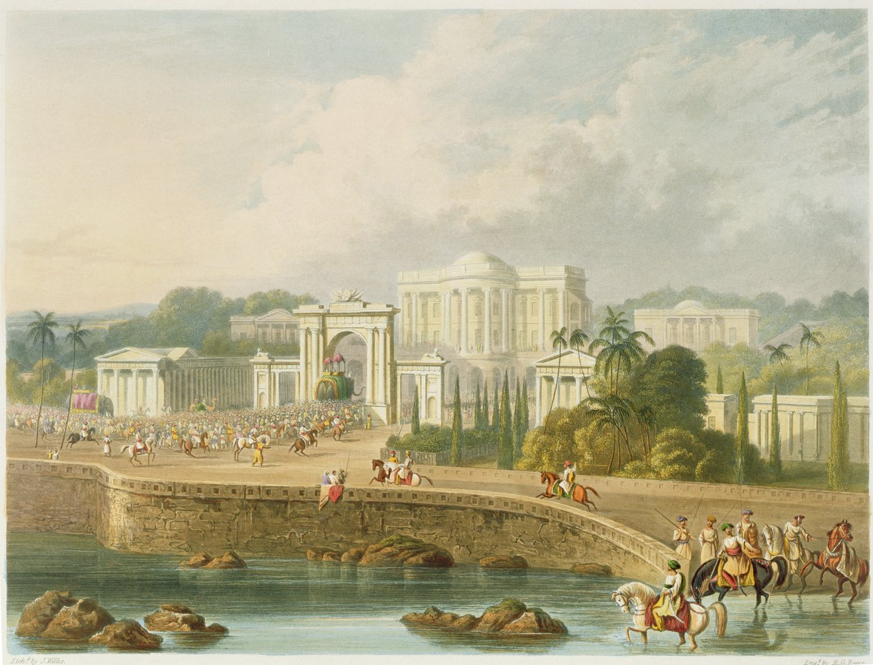 A brit rezidencia Hyderabadban 1813-ban, a „Scenery, Costumes and Architecture of India” II. Reeve (fl.1811-37) pub. írta Smith, E alkotó: Robert Melville Grindlay