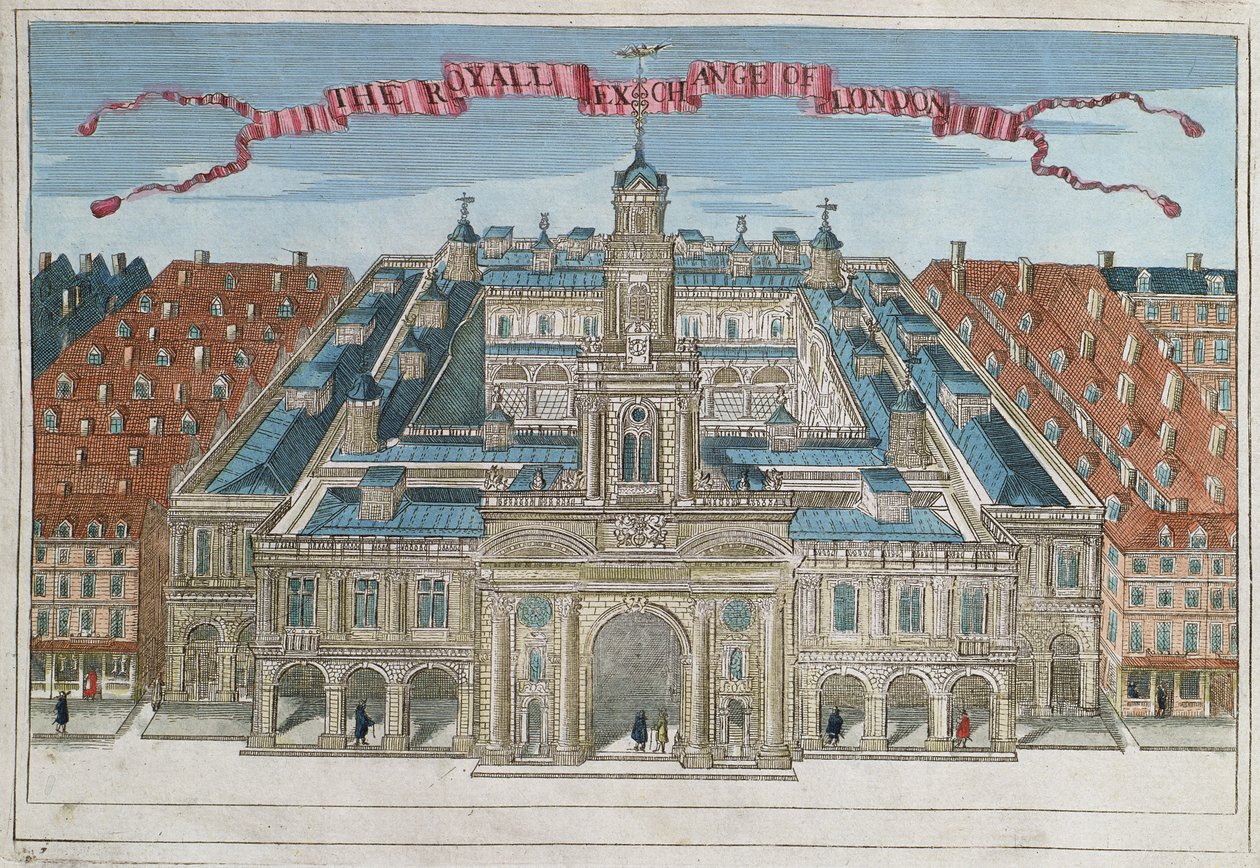Királyi börze a "A Book of the Remarkable Places in and about the Remarkable Places in London" című könyvből, 1700 körül alkotó: Robert Morden