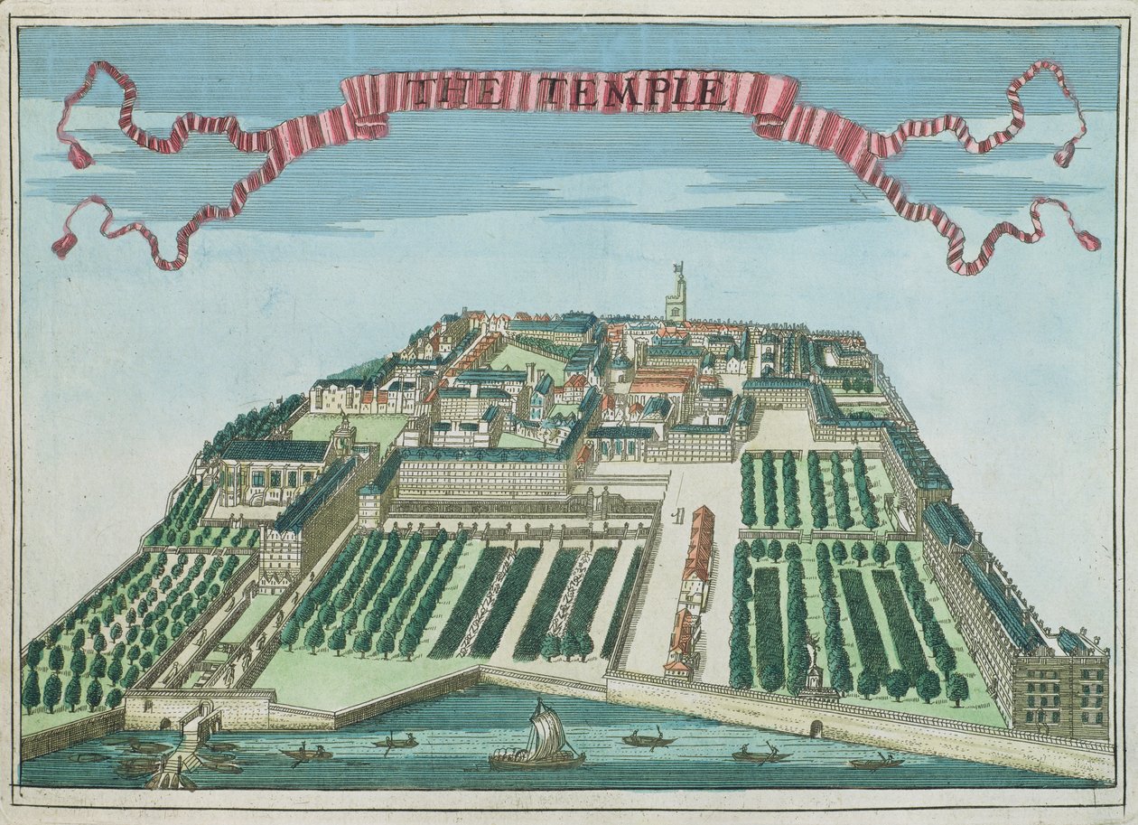 A Templom, a "London városában és környékén található nevezetes helyek kilátását bemutató könyvből", 1700 körül. alkotó: Robert Morden