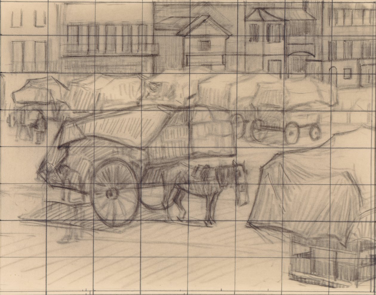 Hay Carts, Cumberland Market, 1915 körül (kréta papíron) alkotó: Robert Polhill Bevan