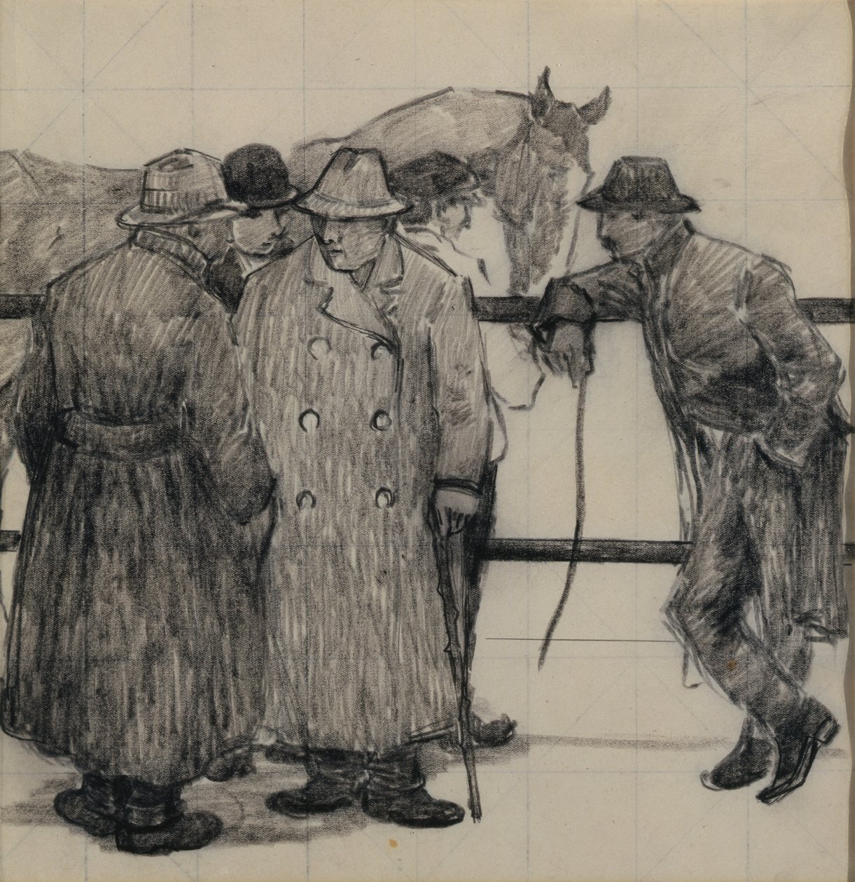 Tanulmány a lókereskedőknek, 1917 körül (ceruza négyzetes papíron) alkotó: Robert Polhill Bevan