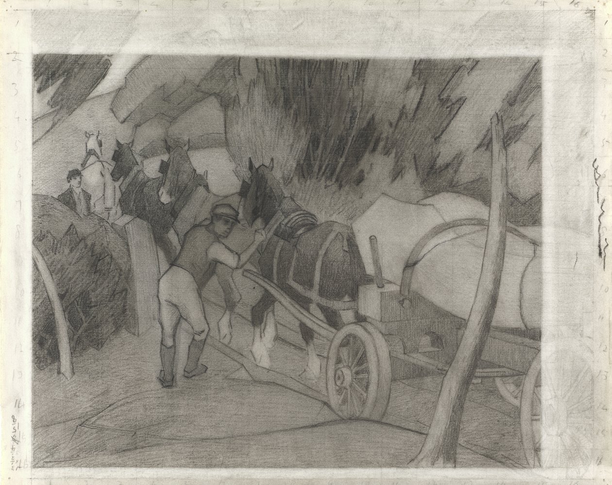 Fahordás, 1917 körül (kréta papíron) alkotó: Robert Polhill Bevan