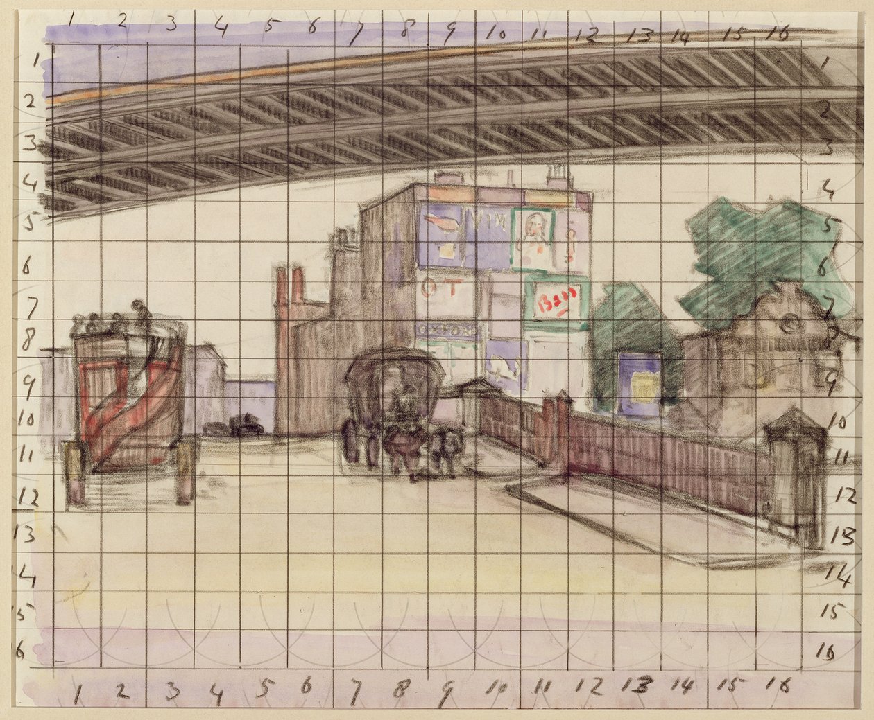 Két híd, 1912-13 (papírkréta és wc) alkotó: Robert Polhill Bevan