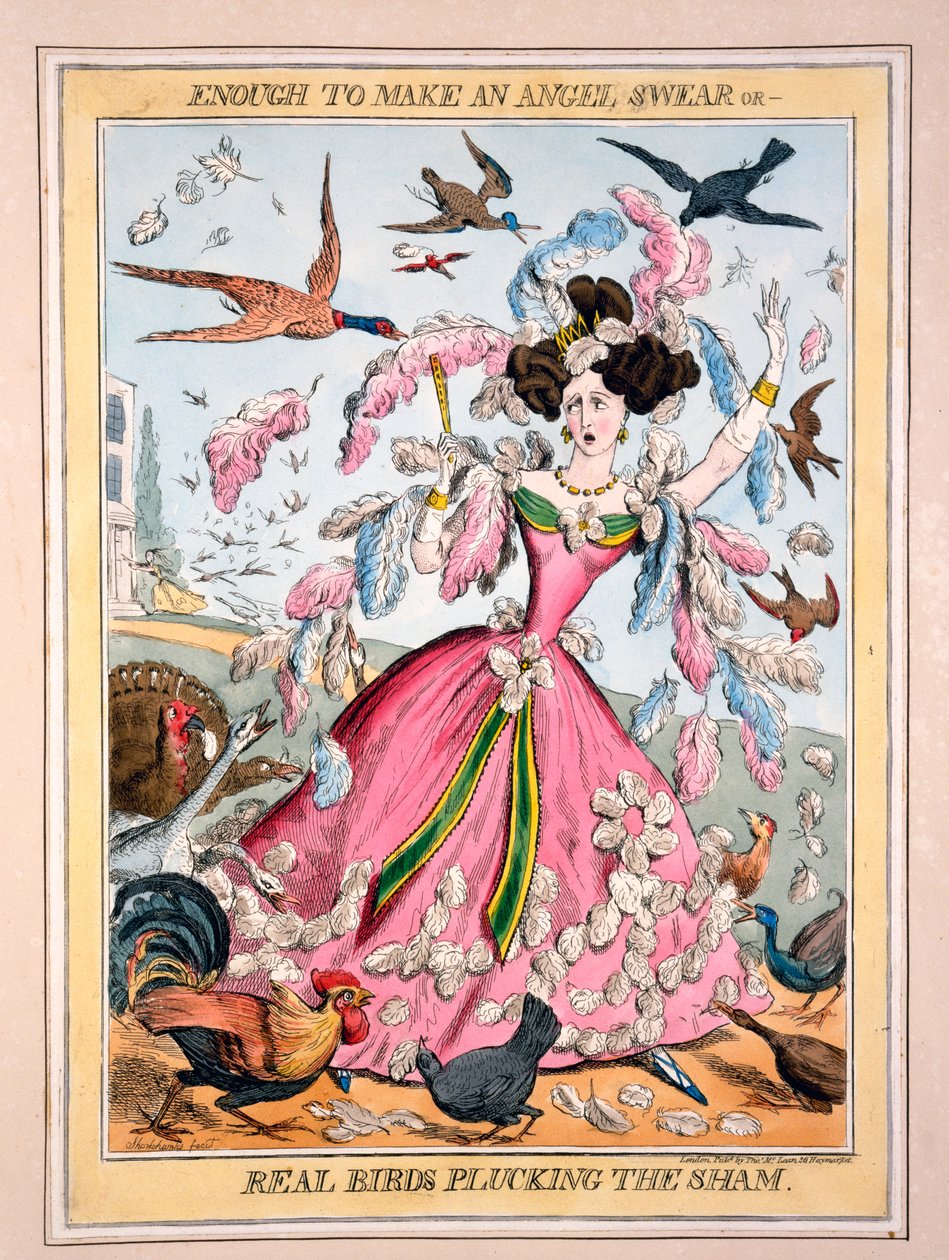 Elég, hogy egy angyal is megesküdjön, vagy: Igazi madarak, akik a szemérmet szedik, 1830-as évek (kézi színezésű metszet). alkotó: Robert Seymour