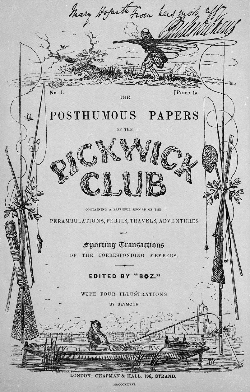 Címlap: Charles Dickens „A Pickwick Club posztumusz iratai”, 1. kiadás, 1836 alkotó: Robert Seymour