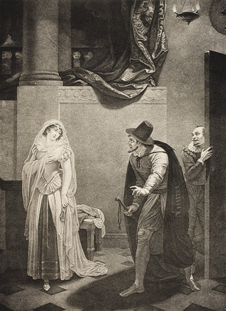 Shylock háza előtt, II. felvonás, V. jelenet a „Velencei kereskedő”-ből, a Boydell Shakespeare Galériából, 19. század végén jelent meg alkotó: Robert Smirke