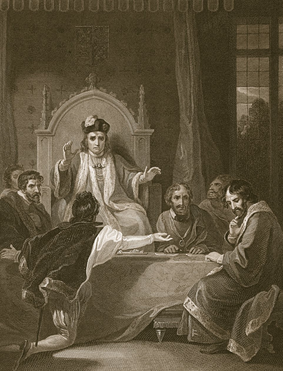 Clifford vádolja Stanley-t, metszet: W. Bromley, illusztráció David Hume "The History of England" című művéből, kiadta R. Bowyer, London, 1812. alkotó: Robert Smirke